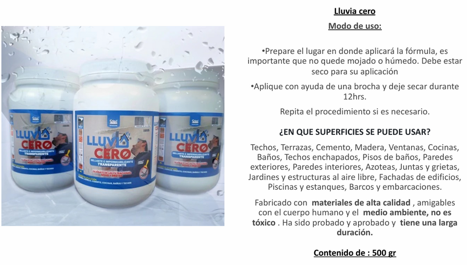 LLUVIA CERO - SELLADOR IMPERMEABILIZANTE